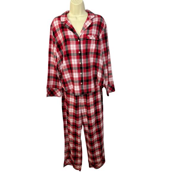 VICTORIA'S SECRET Cotton Red Plaid flannel Pajama Pants Set Long Sleeve M New - Picture 2 of 10